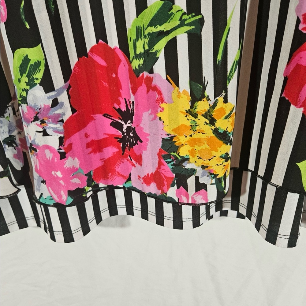 Peter Nygard Black & White Striped Tunic with Bright Floral Print - Picture 3 of 7